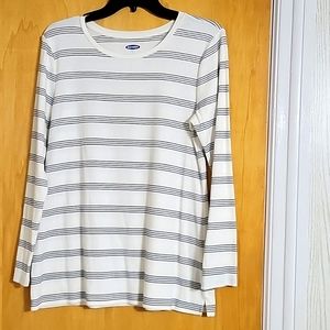 Old Navy, slim fit Large, Off-white w/navy stripes, long sleeve t-shirt